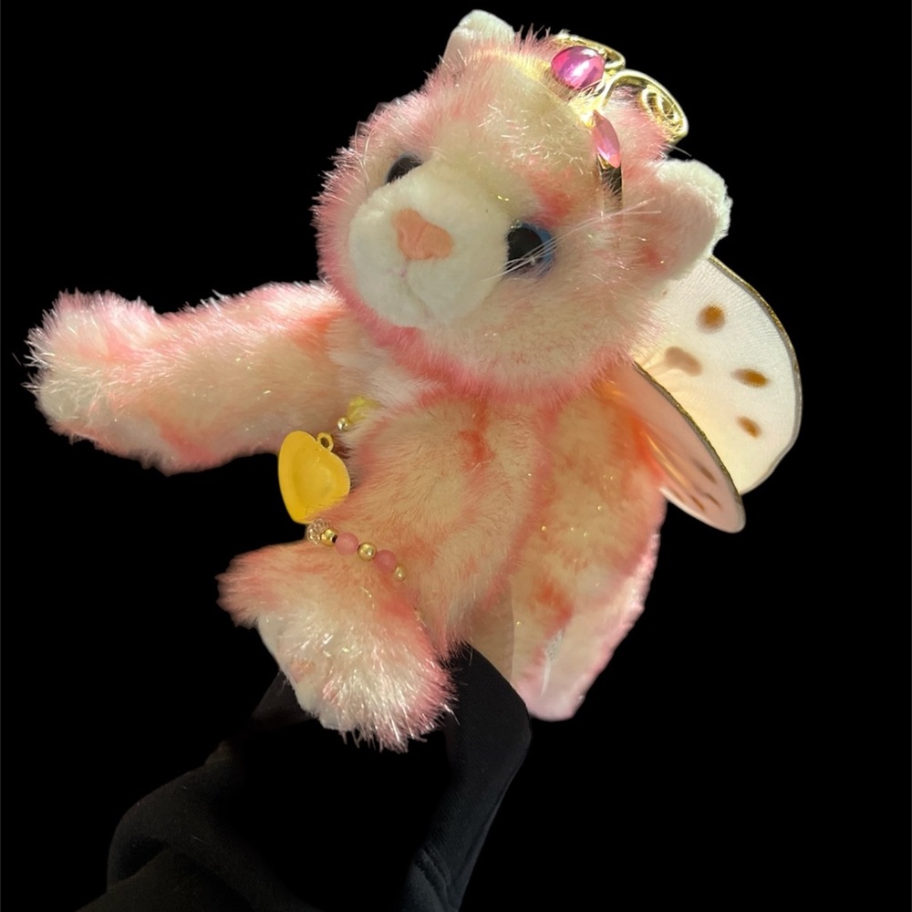 Vintage Aurora Precious Gems Catapillars Winged Cat Plush Pink 2000